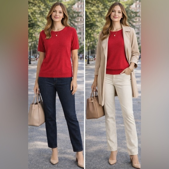 Bloomingdale's Sweaters - Bloomingdale’s 100% Cashmere Sweater XXL Red Short Sleeve Knit NWT